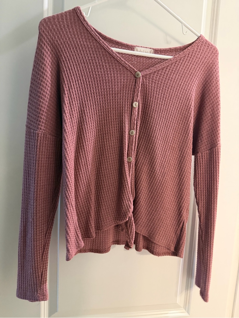 Altar'd State Mauve Waffle-Knit Button Front Top